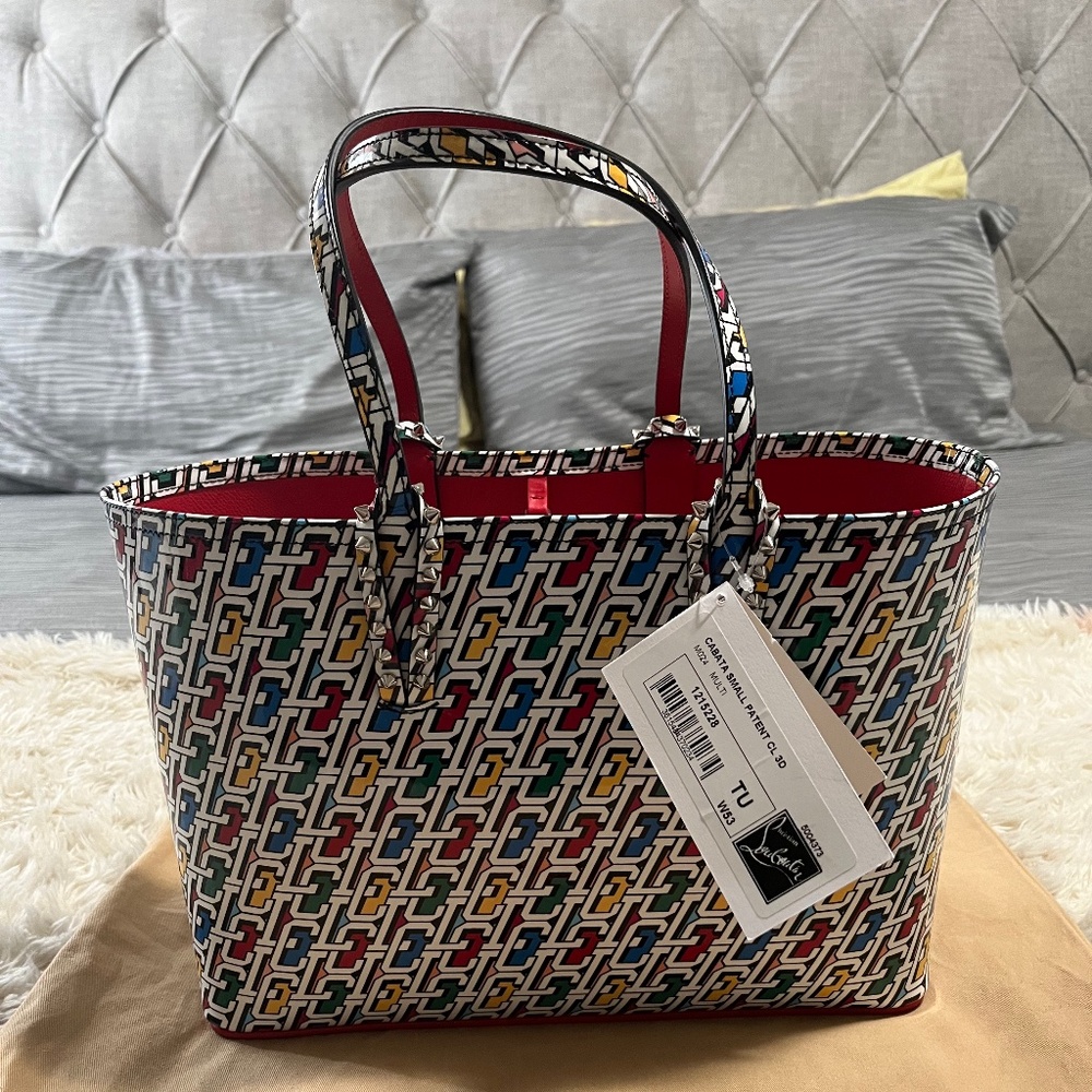 New Authentic Christian Louboutin Cabata Small Multicolor Logo Patent CL…